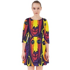 Ethnic Bold Bright Artistic Paper Smock Dress by Celenk