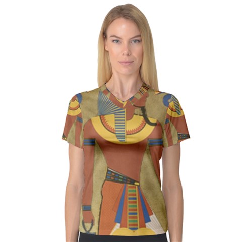 Egyptian Tutunkhamun Pharaoh Design V-neck Sport Mesh Tee by Celenk