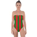 Wide Red and Green Christmas Cabana Stripes Tie Back One Piece Swimsuit View1