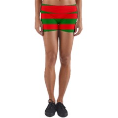 Red And Green Christmas Cabana Stripes Yoga Shorts by PodArtist