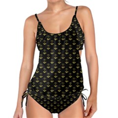 Gold Scales Of Justice On Black Repeat Pattern All Over Print  Tankini Set by PodArtist