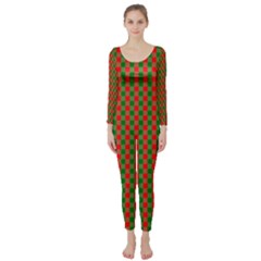 Large Red And Green Christmas Gingham Check Tartan Plaid Long Sleeve Catsuit by PodArtist