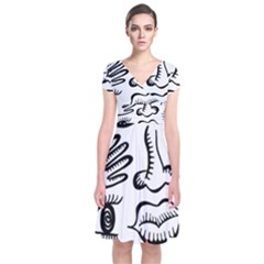 Anatomy Icons Shapes Ear Lips Short Sleeve Front Wrap Dress by Celenk