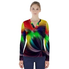 Circle Lines Wave Star Abstract V-neck Long Sleeve Top by Celenk