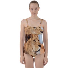 Big Male Lion Looking Right Twist Front Tankini Set by Ucco