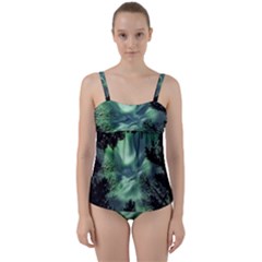 Northern Lights In The Forest Twist Front Tankini Set by Ucco