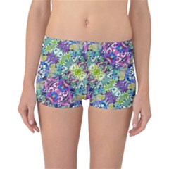 Colorful Modern Floral Print Reversible Boyleg Bikini Bottoms
