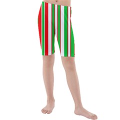 Christmas Holiday Stripes Red Kids  Mid Length Swim Shorts by Celenk