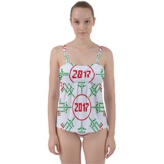 Snowflake Graphics Date Year Twist Front Tankini Set by Celenk