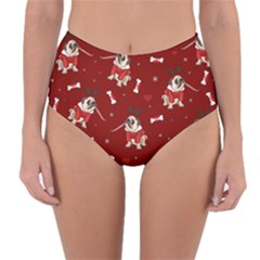 Pug Xmas Pattern Reversible High-waist Bikini Bottoms by Valentinaart