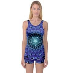 Accordant Electric Blue Fractal Flower Mandala One Piece Boyleg Swimsuit by jayaprime