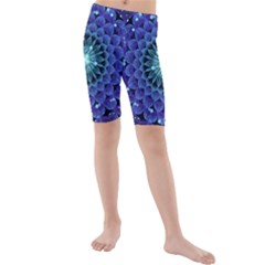 Accordant Electric Blue Fractal Flower Mandala Kids  Mid Length Swim Shorts by jayaprime