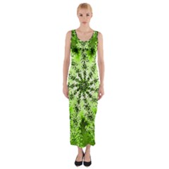 Lime Green Starburst Fractal Fitted Maxi Dress