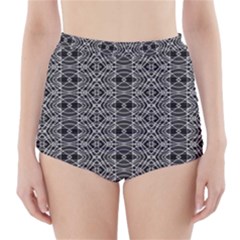 Black And White Ethnic Pattern High-waisted Bikini Bottoms by dflcprints
