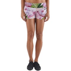 Wonderful Flowers, Soft Colors, Watercolor Yoga Shorts by FantasyWorld7