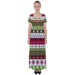 Christmas Spirit Pattern High Waist Short Sleeve Maxi Dress by patternstudio
