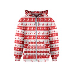 Knitted Red White Reindeers Kids  Zipper Hoodie by patternstudio