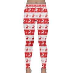 Knitted Red White Reindeers Classic Yoga Leggings by patternstudio