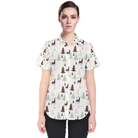 Reindeer Tree Forest Women s Short Sleeve Shirt by patternstudio