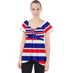Red White Blue Patriotic Ribbons Lace Front Dolly Top by Celenk