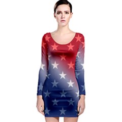 America Patriotic Red White Blue Long Sleeve Bodycon Dress by Celenk