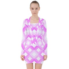 Geometric Chevrons Angles Pink V-neck Bodycon Long Sleeve Dress by Celenk