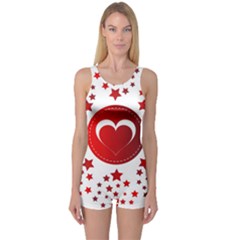 Monogram Heart Pattern Love Red One Piece Boyleg Swimsuit by Celenk