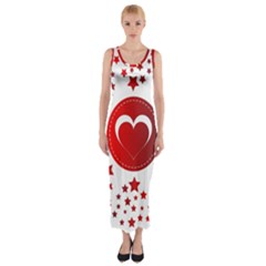 Monogram Heart Pattern Love Red Fitted Maxi Dress