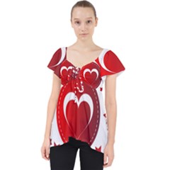 Monogram Heart Pattern Love Red Lace Front Dolly Top by Celenk