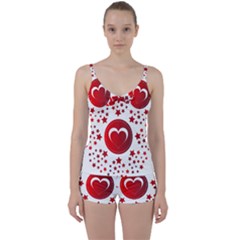 Monogram Heart Pattern Love Red Tie Front Two Piece Tankini by Celenk