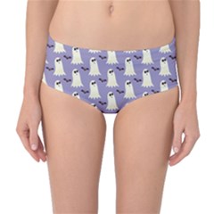 Bat And Ghost Halloween Lilac Paper Pattern Mid-waist Bikini Bottoms by Celenk