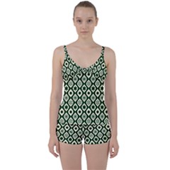 Green Ornate Christmas Pattern Tie Front Two Piece Tankini by patternstudio