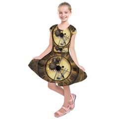 Wonderful Steampunk Desisgn, Clocks And Gears Kids  Short Sleeve Dress by FantasyWorld7
