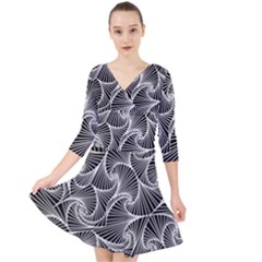 Fractal Sketch Dark Quarter Sleeve Front Wrap Dress	 by jumpercat
