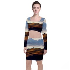Landscape Mountains Nature Outdoors Long Sleeve Crop Top & Bodycon Skirt Set by BangZart