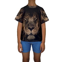 African Lion Mane Close Eyes Kids  Short Sleeve Swimwear by BangZart