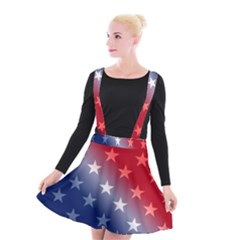 America Patriotic Red White Blue Suspender Skater Skirt