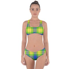 Spring Plaid Yellow Blue And Green Criss Cross Bikini Set by BangZart