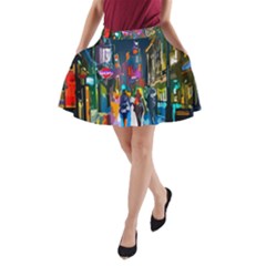 Abstract Vibrant Colour Cityscape A-line Pocket Skirt