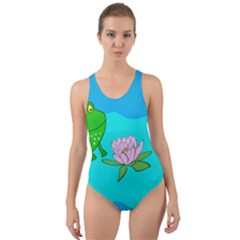 Frog Flower Lilypad Lily Pad Water Cut-out Back One Piece Swimsuit by BangZart