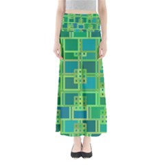 Green Abstract Geometric Full Length Maxi Skirt