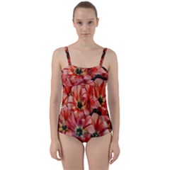 Tulips Flowers Spring Twist Front Tankini Set by BangZart