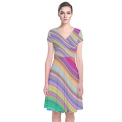 Wave Background Happy Design Short Sleeve Front Wrap Dress by BangZart