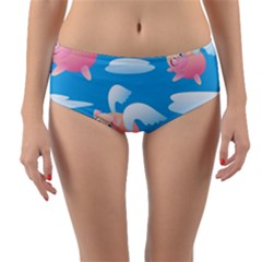 Flying Piggys Pattern Reversible Mid-waist Bikini Bottoms by Bigfootshirtshop