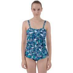 Abstract Background Blue Teal Twist Front Tankini Set by Celenk