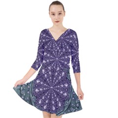 Star And Flower Mandala In Wonderful Colors Quarter Sleeve Front Wrap Dress	 by pepitasart