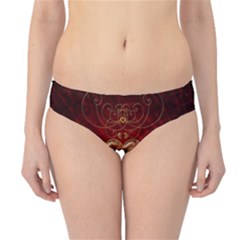 Wonderful Hearts With Floral Elemetns, Gold, Red Hipster Bikini Bottoms by FantasyWorld7