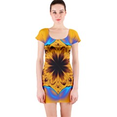 Digital Art Fractal Artwork Flower Short Sleeve Bodycon Dress by Celenk
