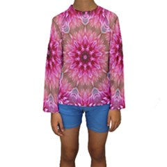 Flower Mandala Art Pink Abstract Kids  Long Sleeve Swimwear by Celenk