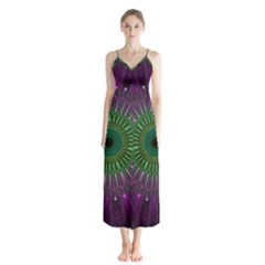 Purple Mandala Fractal Glass Button Up Chiffon Maxi Dress by Celenk